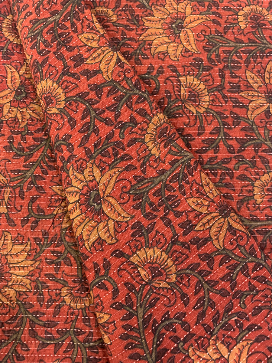 Hand block Kalamkari Printed Kantha pure cotton fabric