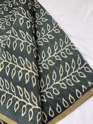 Handloom Printed pure linen silk fabric