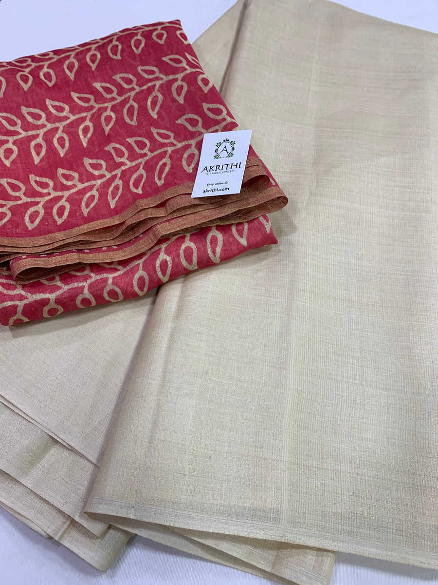 Pure tussar silk saree with pure silk linen blouse