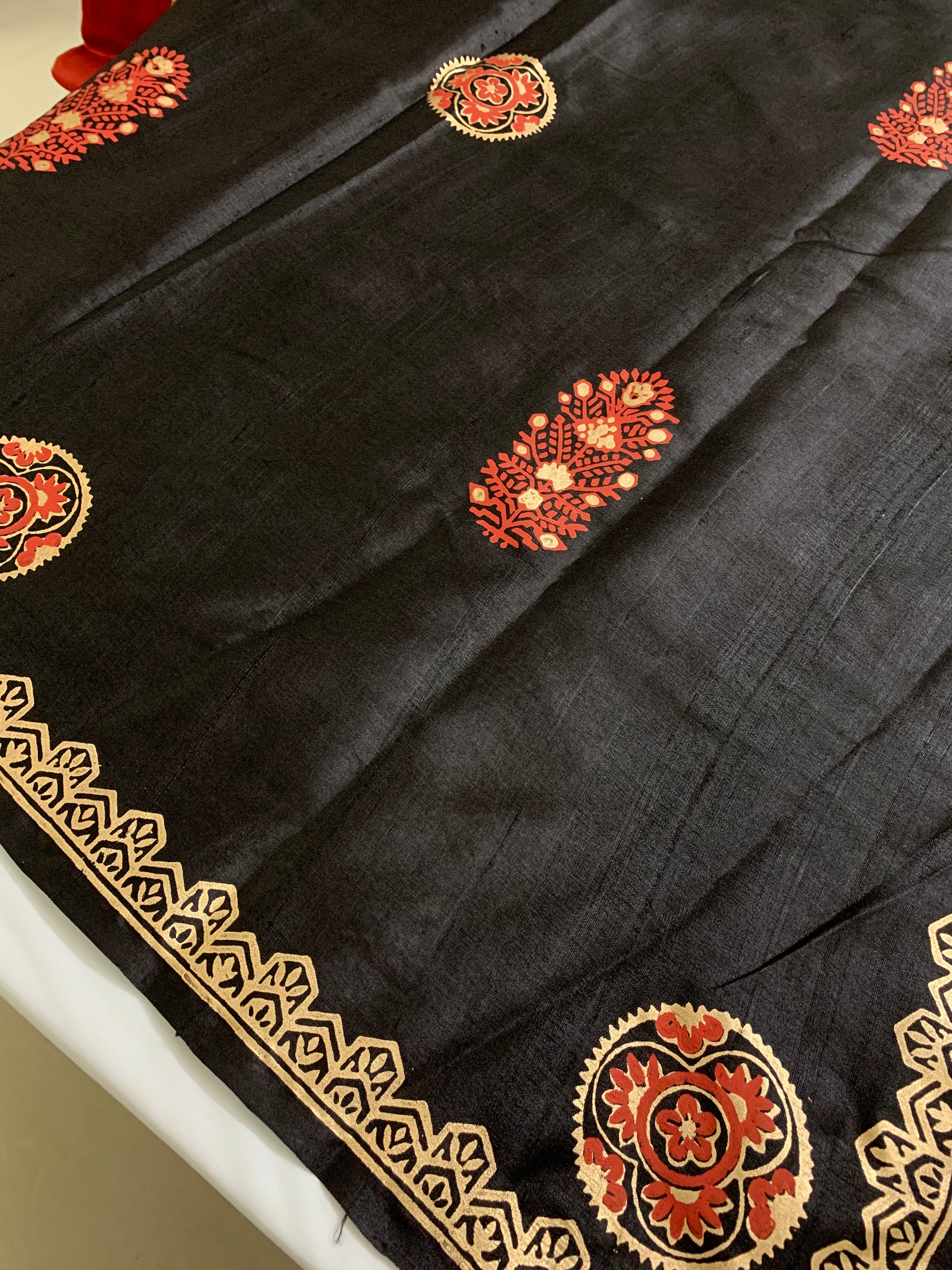 Pure Tussar  silk saree with block print