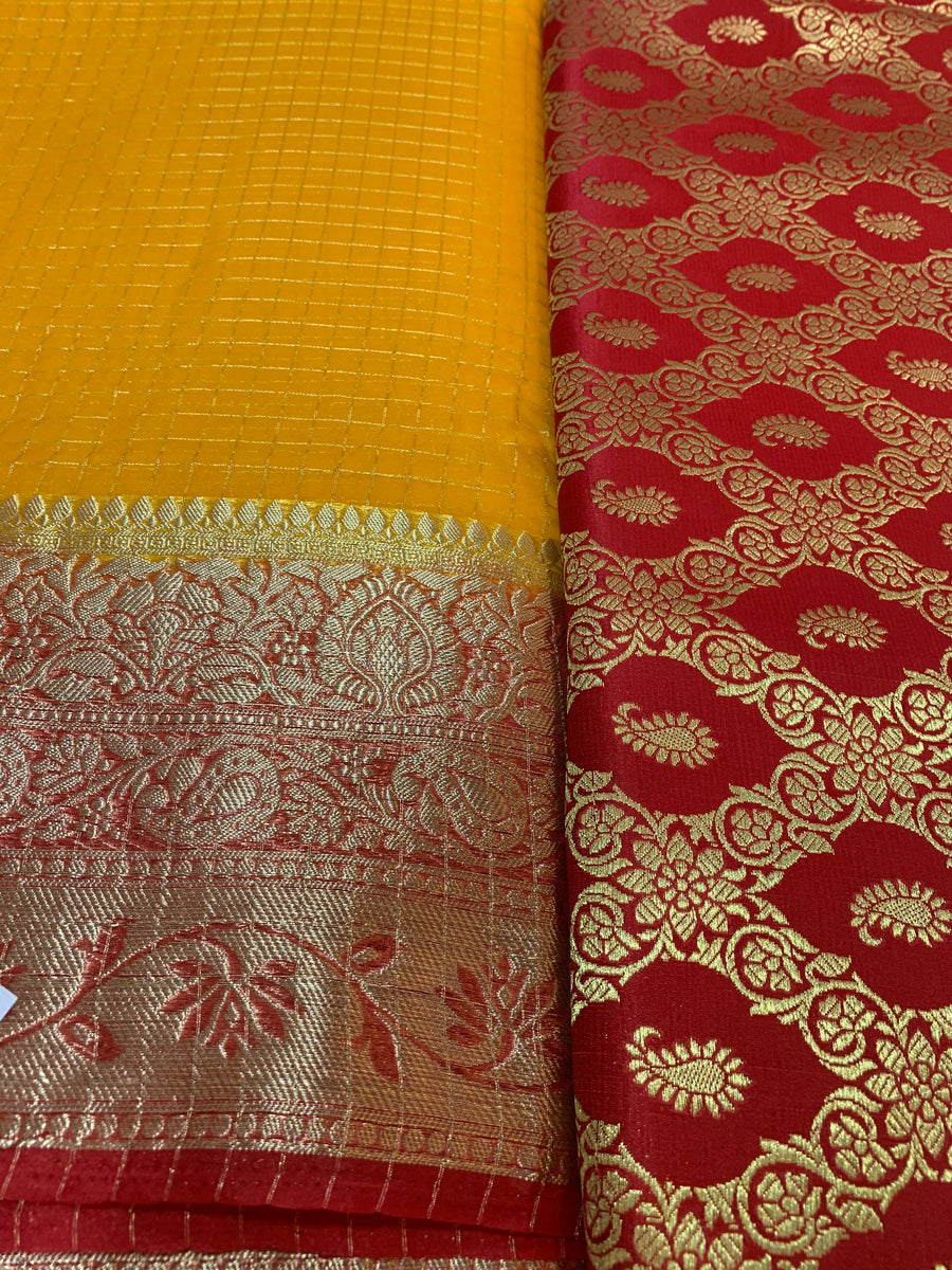 Banarasi fabric with organza checks combo