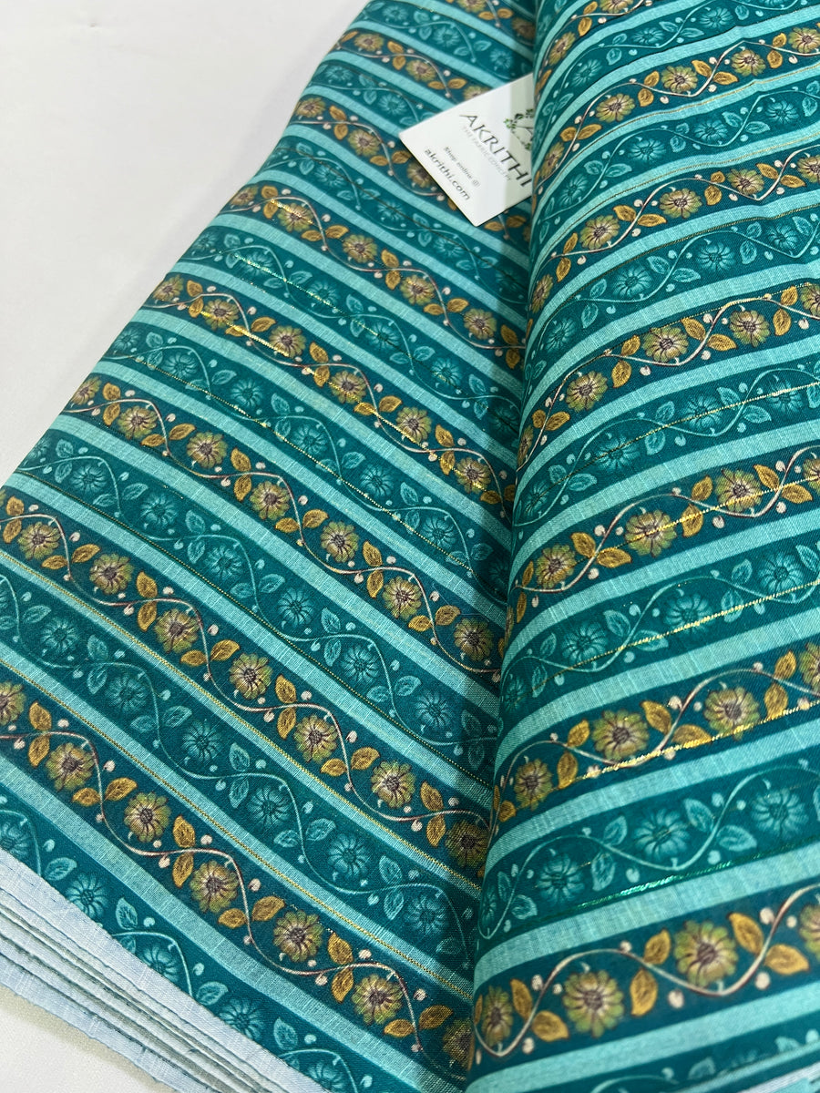 Digital printed munga cotton fabric with Zari lines