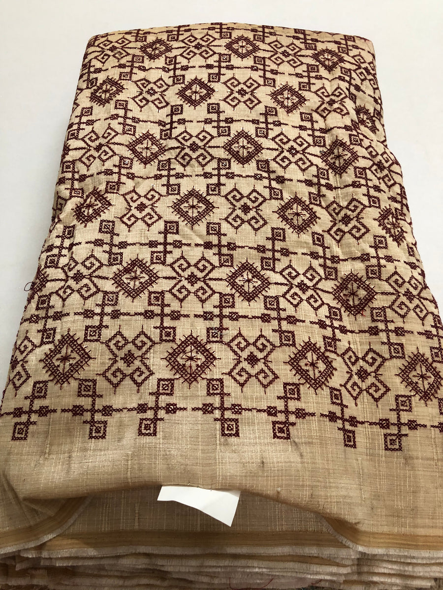 Embroidery on raw silk fabric 35 cms cut