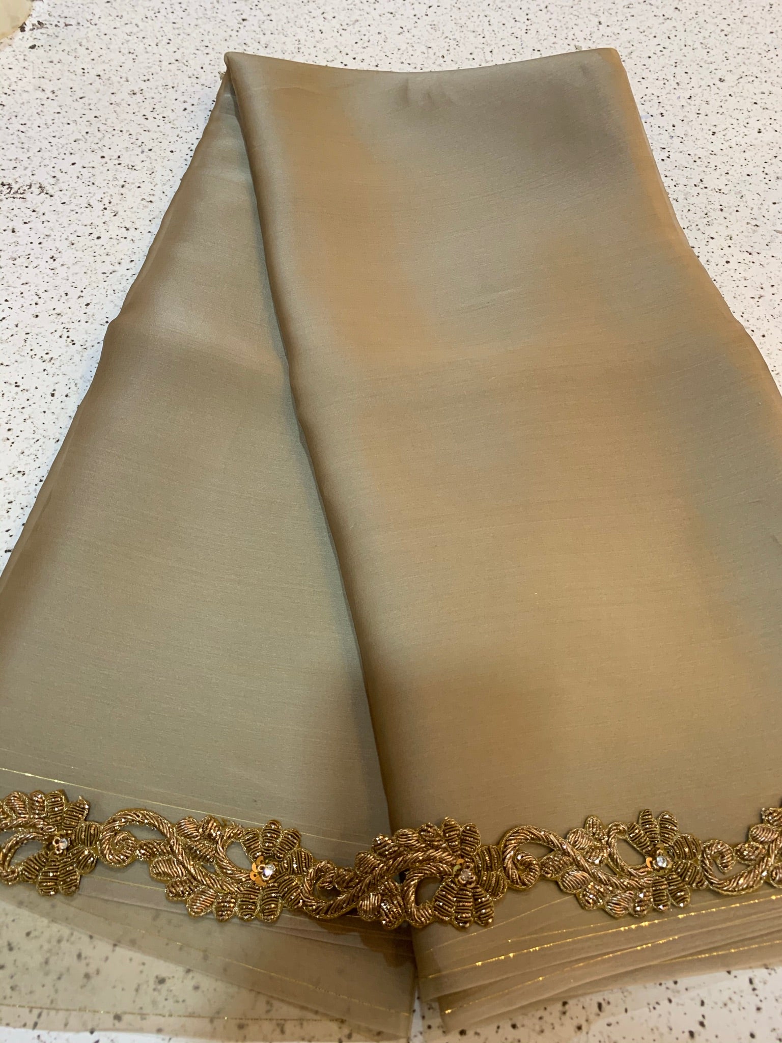 Pure silk satin organza saree with zardosi border