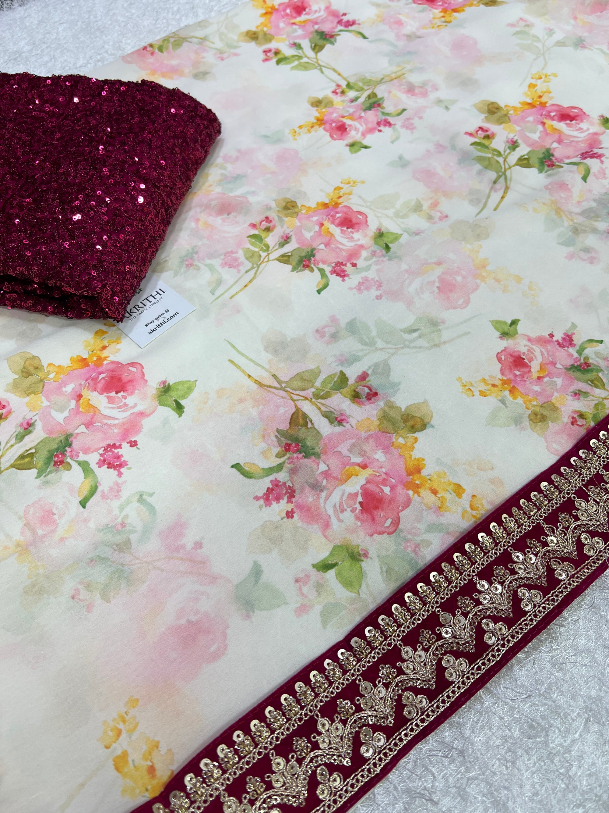 Printed Georgette saree with blouse and lace