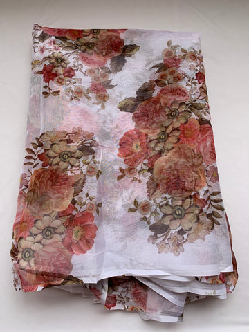 Digital floral Printed organza fabric 80 cms cut