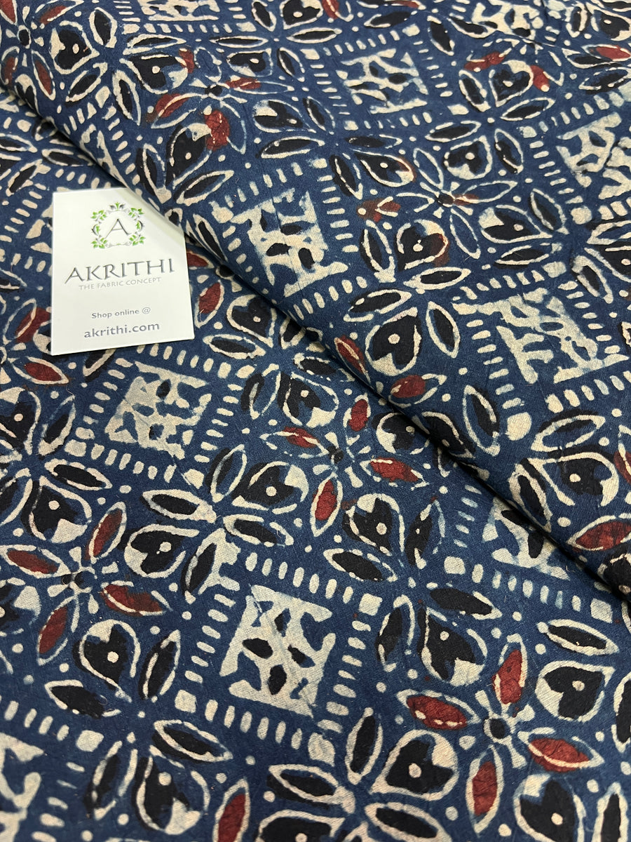 Hand block Printed ajrakh pure cotton fabric