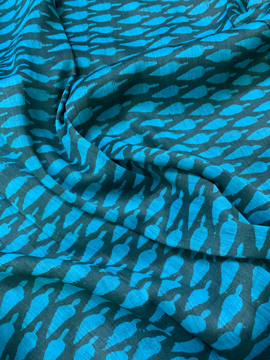 Handloom Printed pure linen silk fabric 1.3 metres cut
