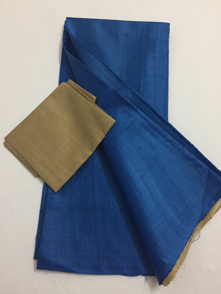 Handloom pure tussar silk saree with contrast blouse