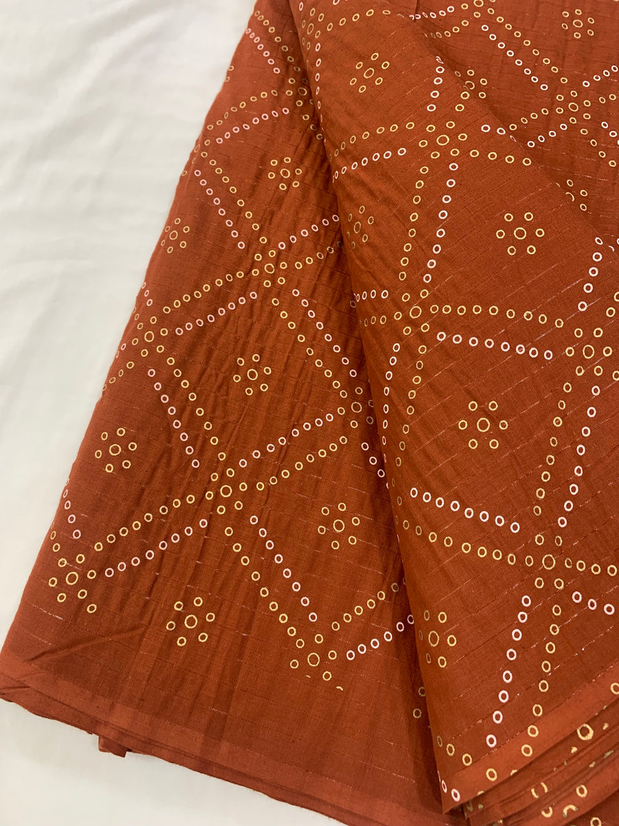 Printed pure cotton with golden zari fabric