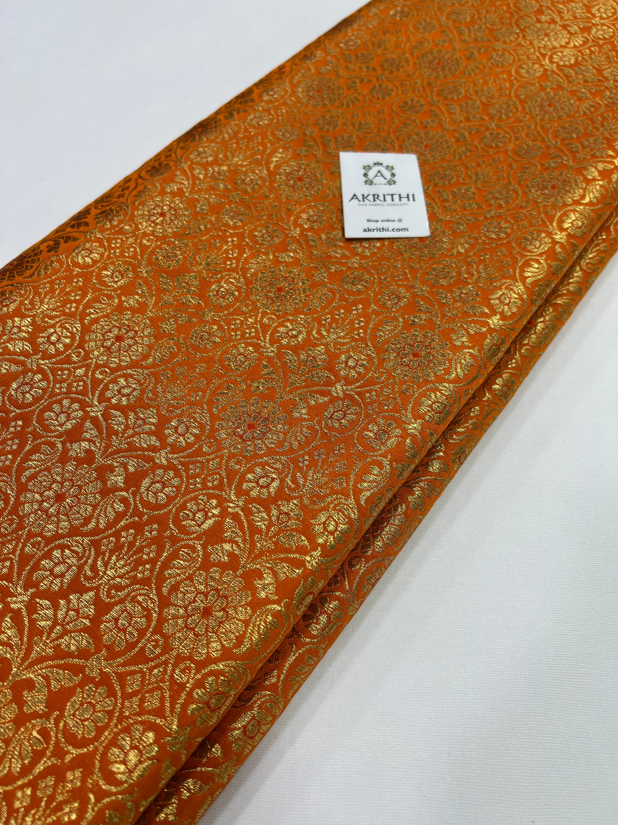 Banarasi brocade fabric orange