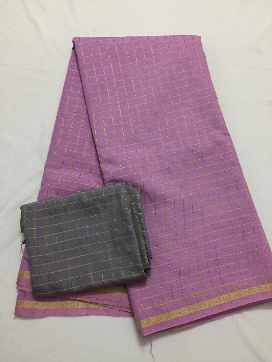 Silk zari checks saree with contrast blouse