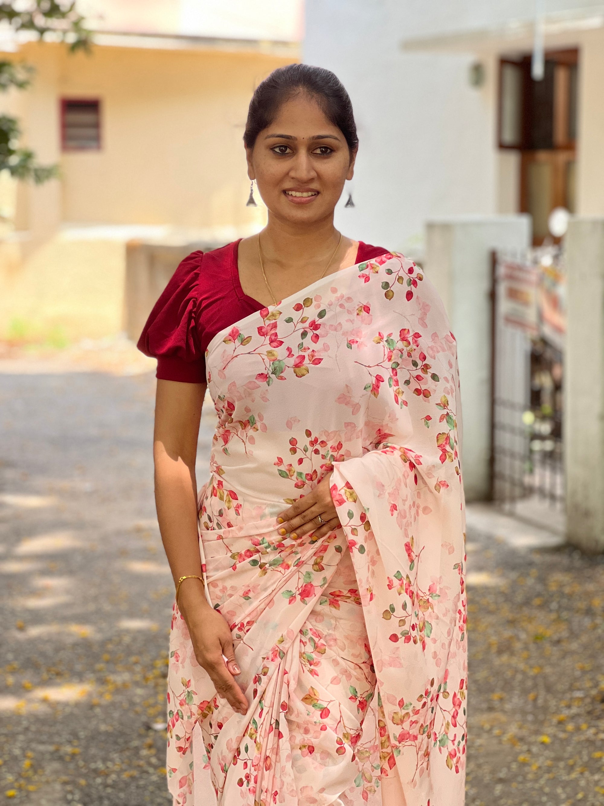 Digital floral printed georgette saree