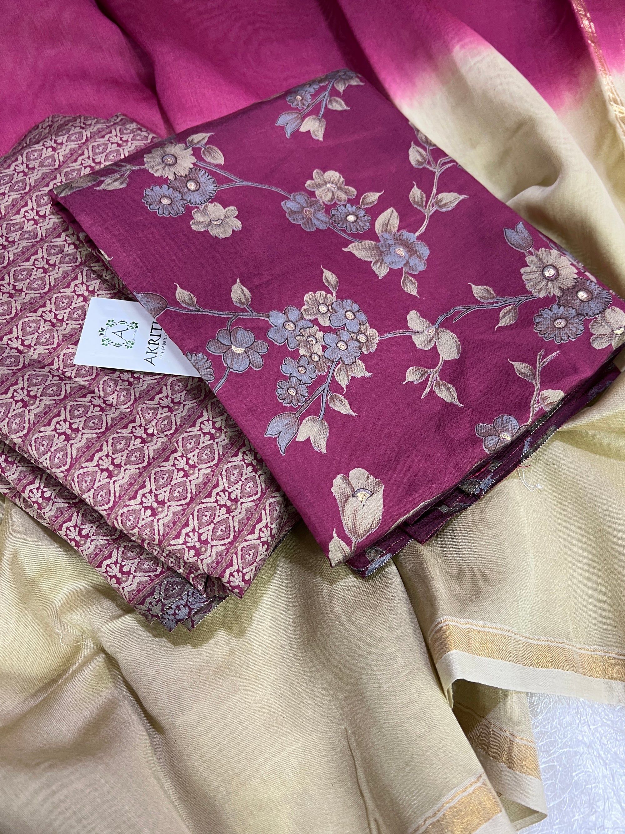 Printed silk salwar suit with chanderi dupatta