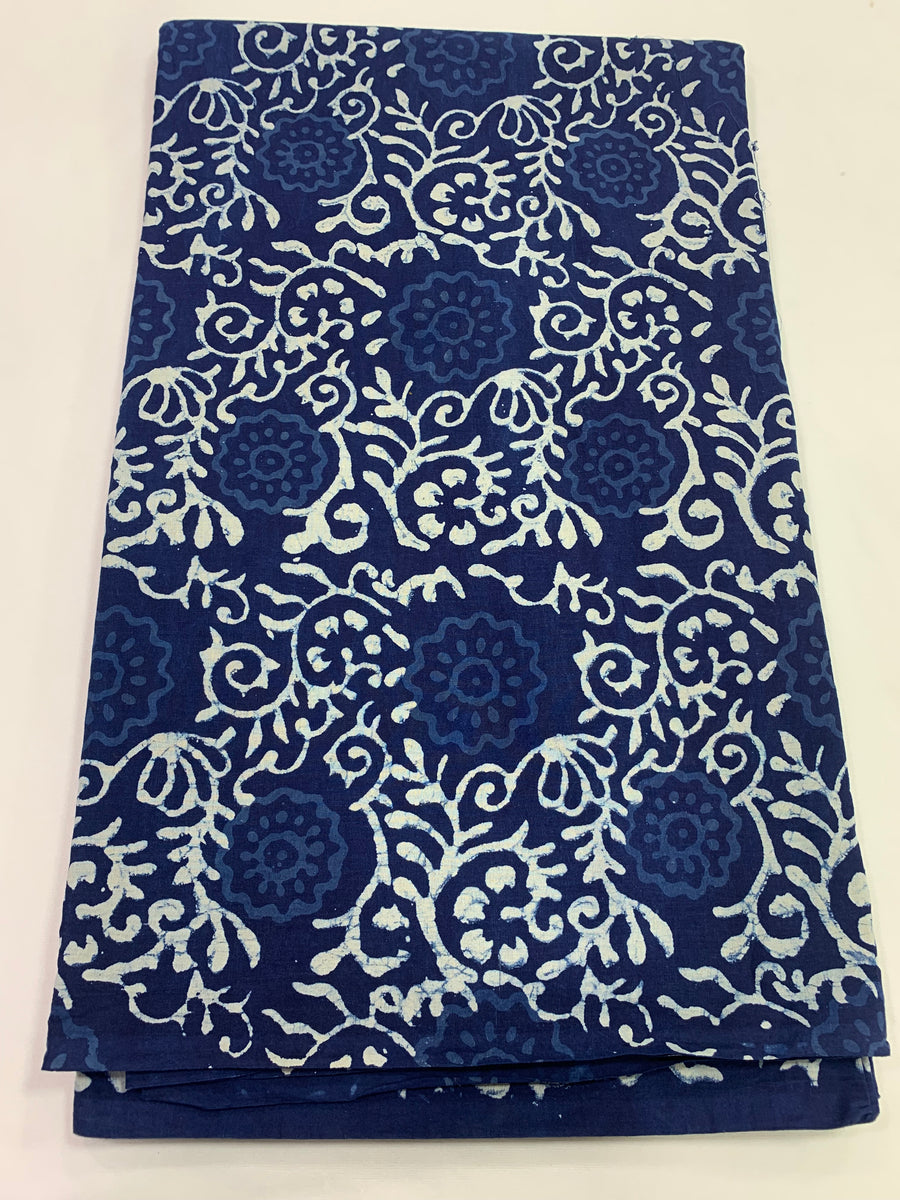 Indigo hand block pure cotton fabric