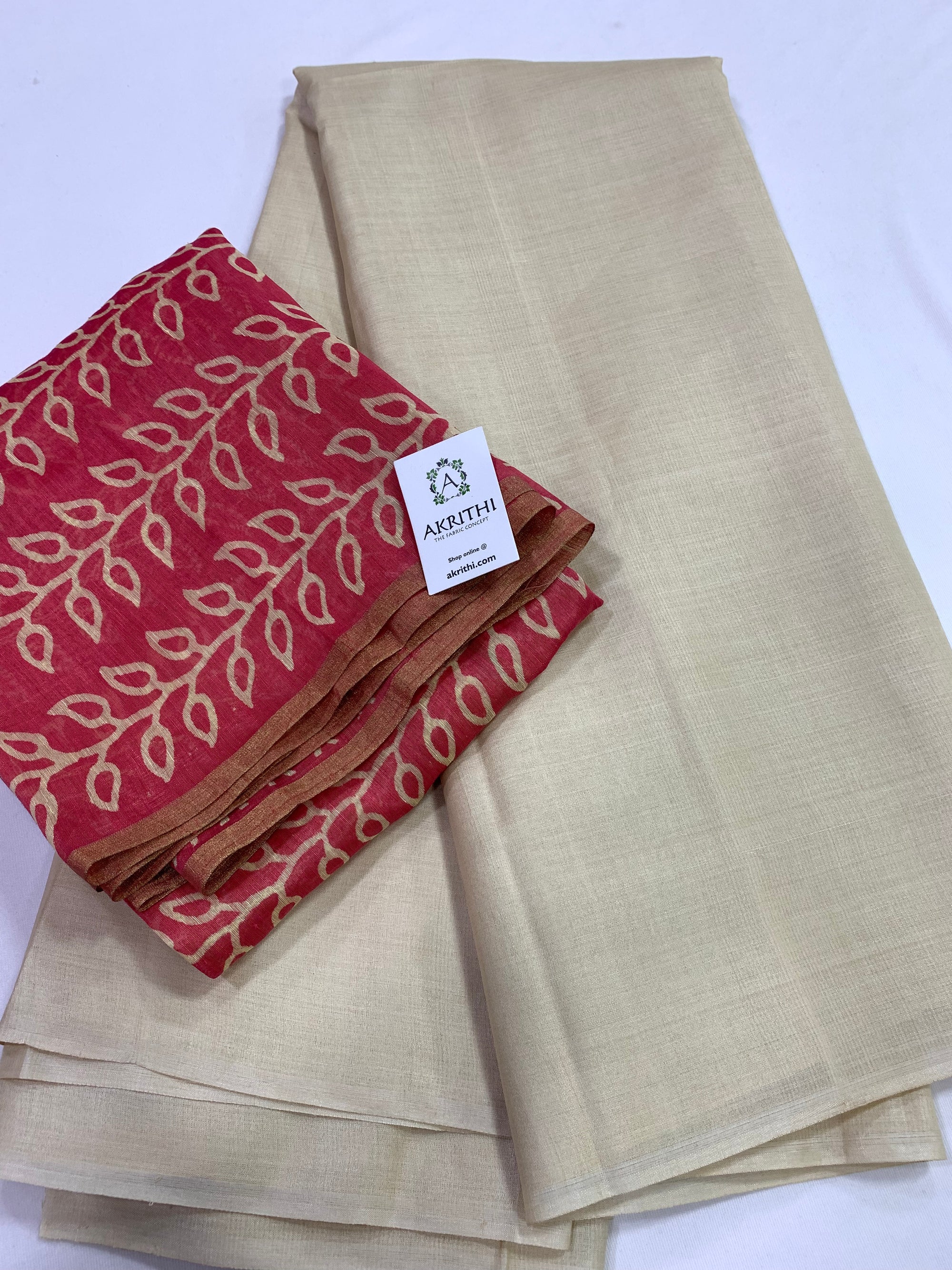 Pure tussar silk saree with pure silk linen blouse