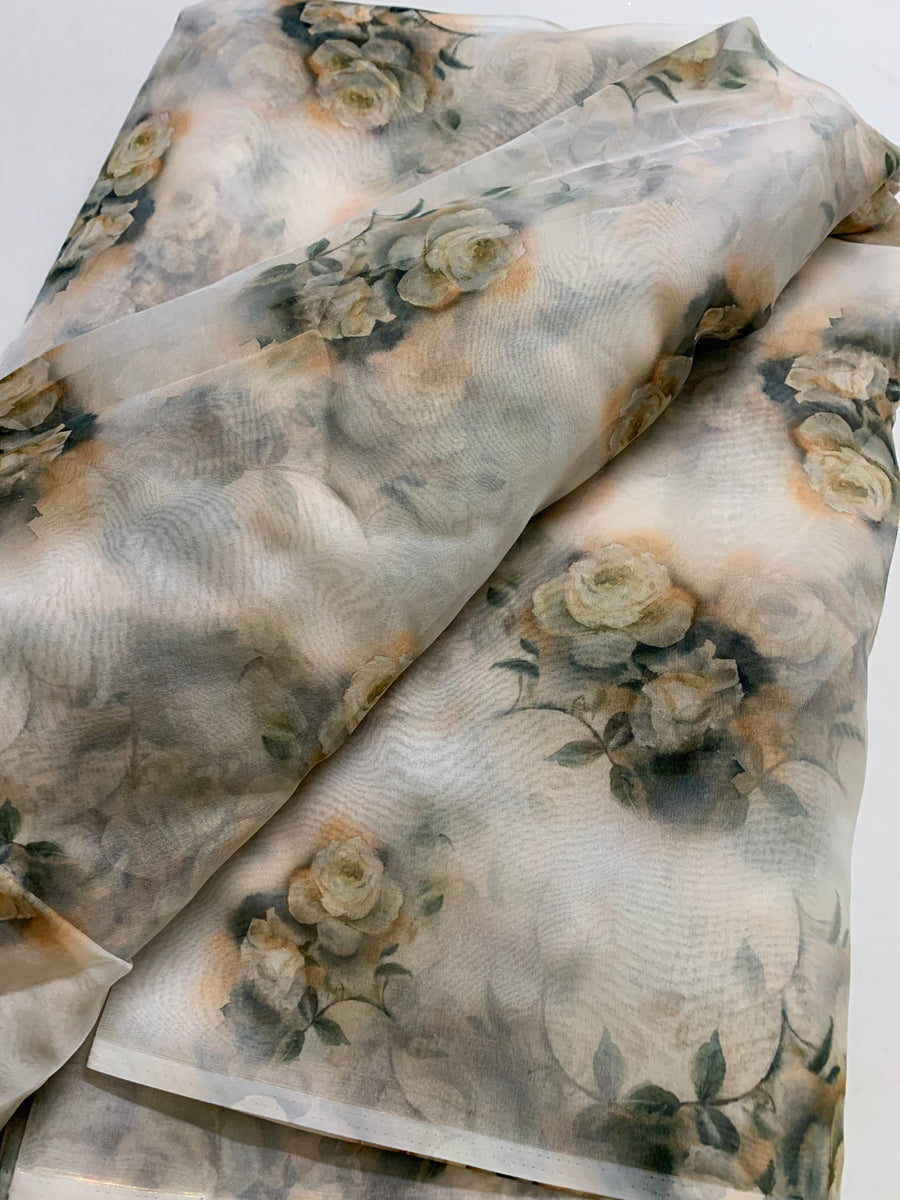 Digital floral Printed organza fabric 90 cms cut