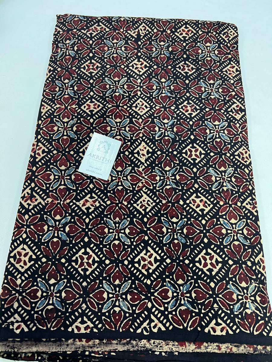 Hand block Printed ajrakh pure cotton fabric