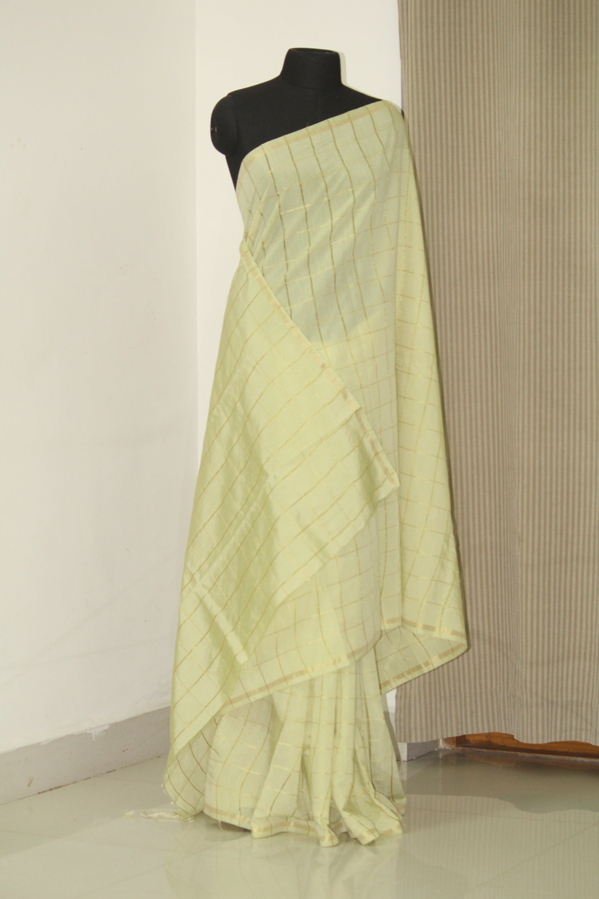 Silk cotton zari checks saree