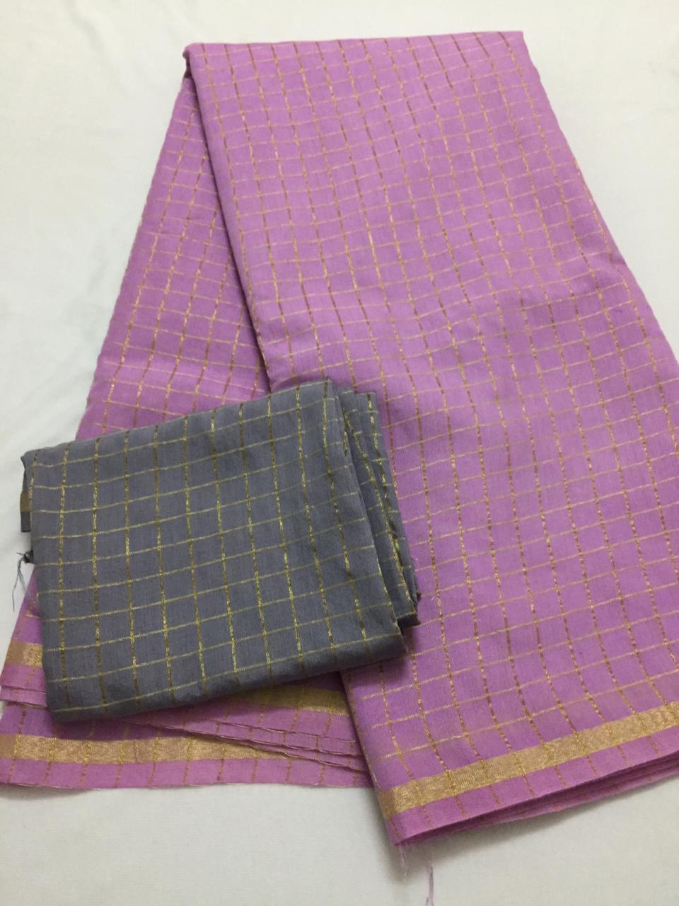 Silk zari checks saree with contrast blouse