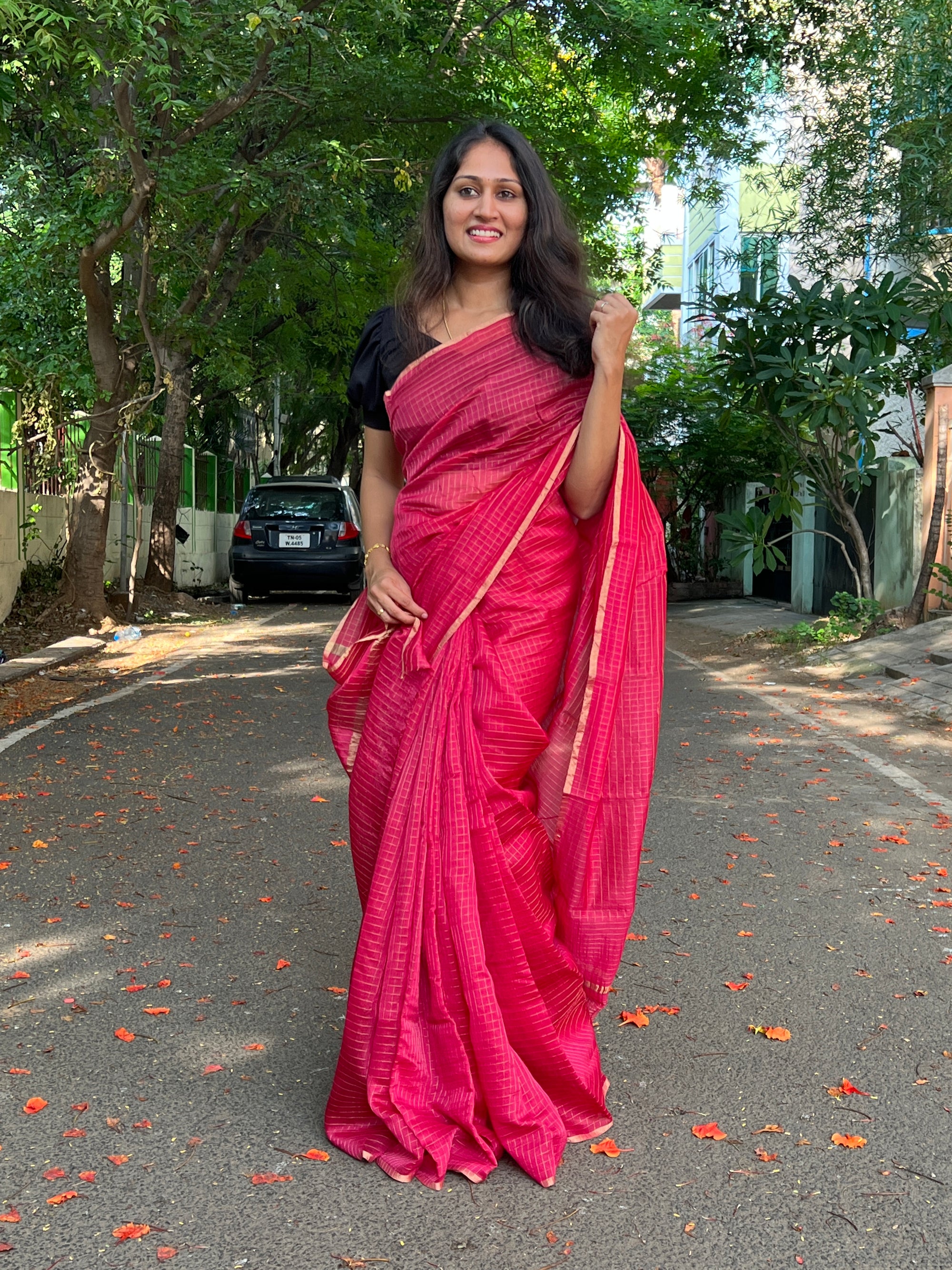 Pure chanderi checks saree