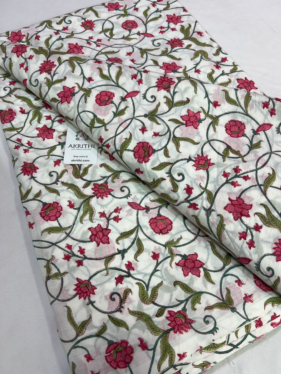 Hand block Printed pure mul cotton fabric