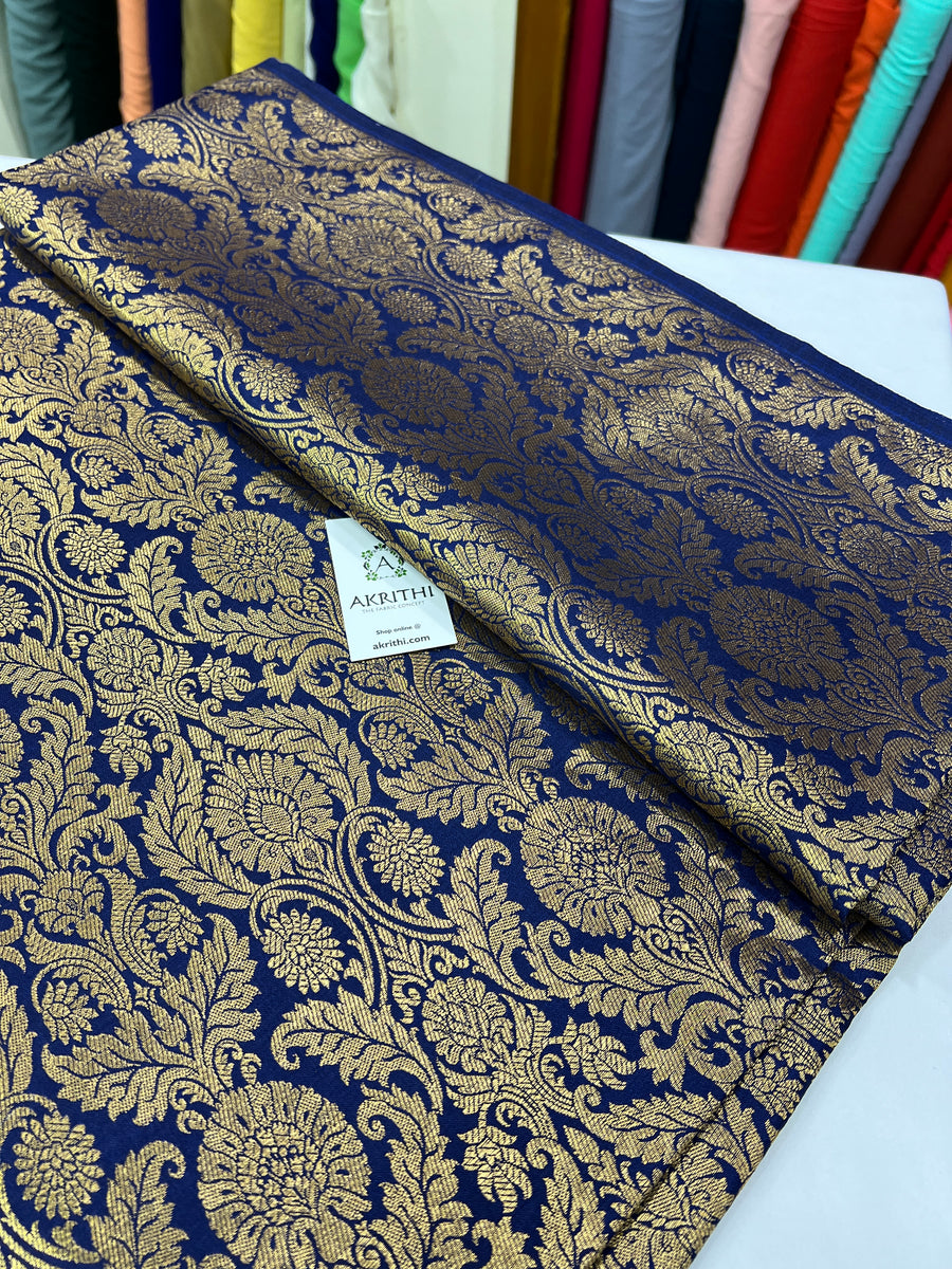 Handloom Banarasi brocade fabric navy blue colour