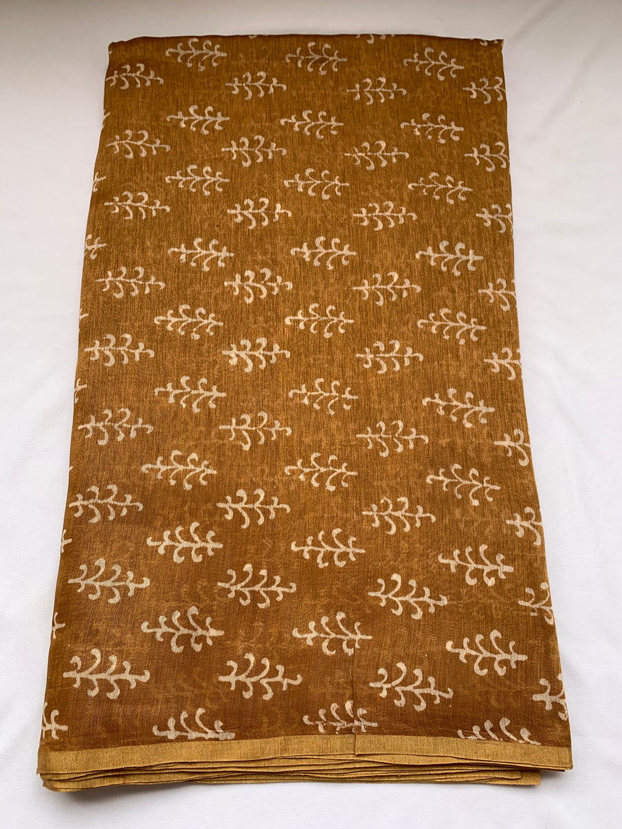 Handloom Printed pure linen silk fabric 1.2 metres cut