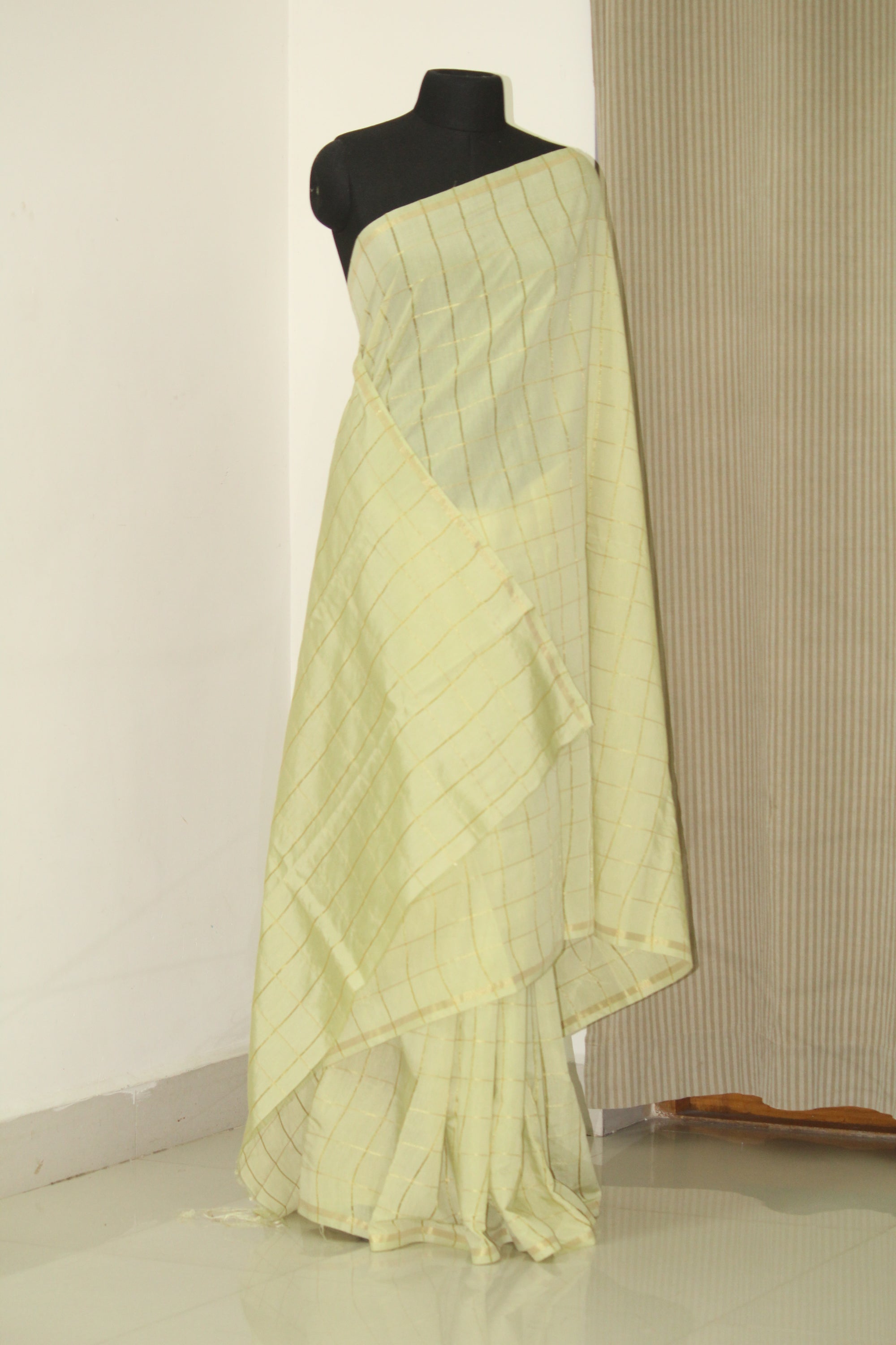 Silk cotton zari checks saree