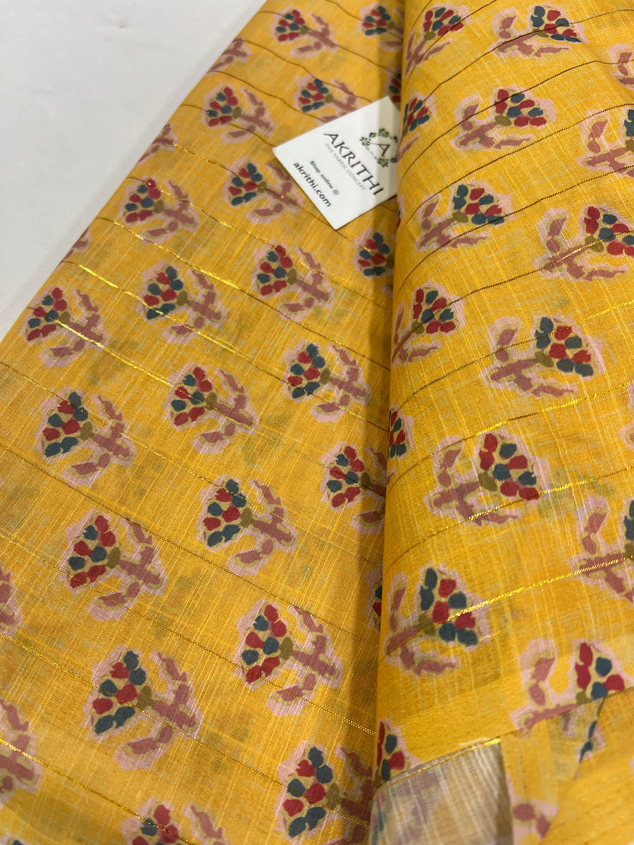 Digital printed munga cotton fabric with Zari lines