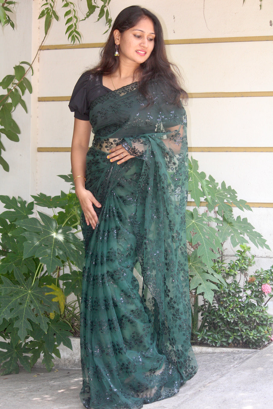 Embroidered net saree