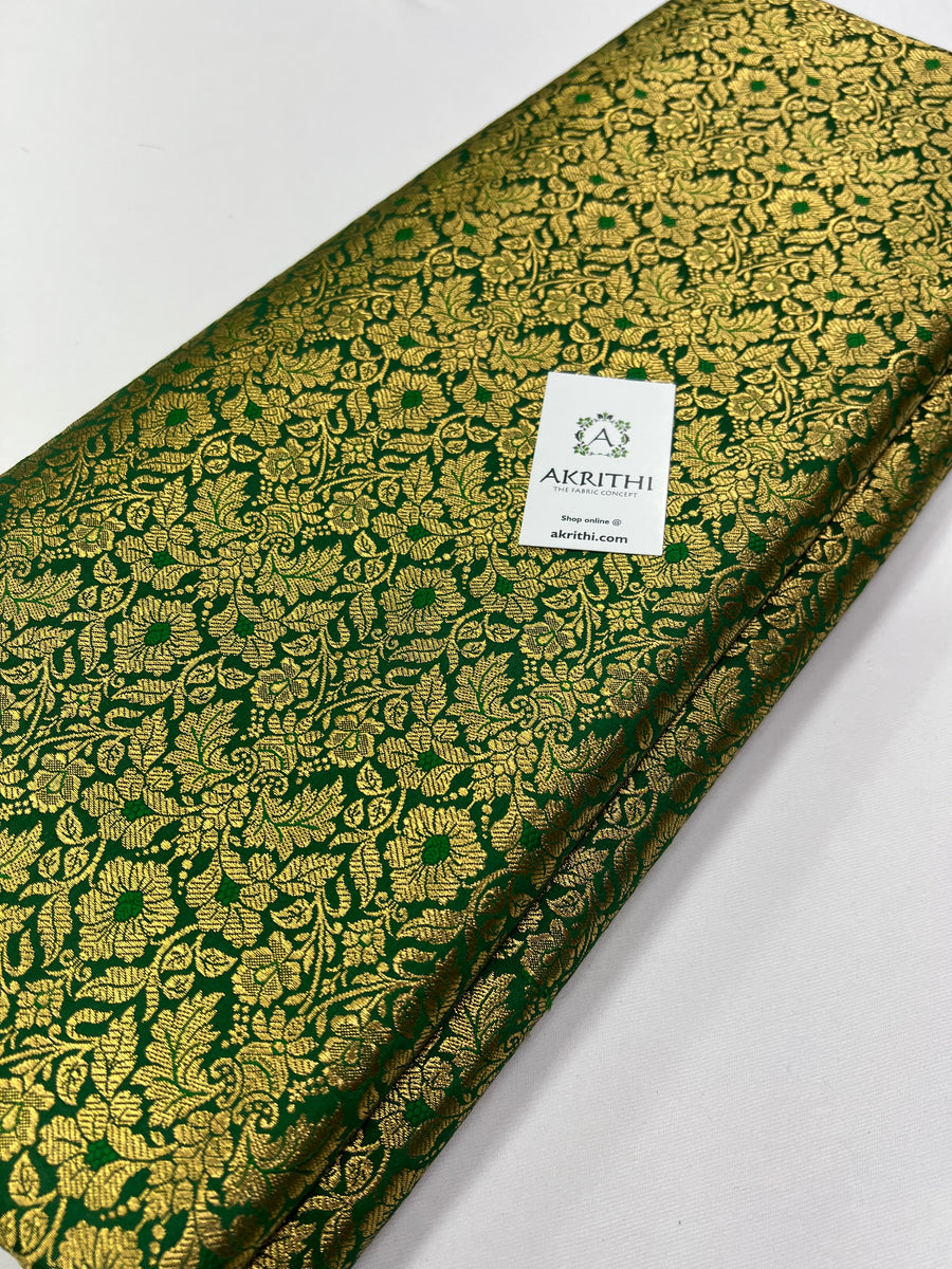 Handloom Banarasi brocade fabric green colour