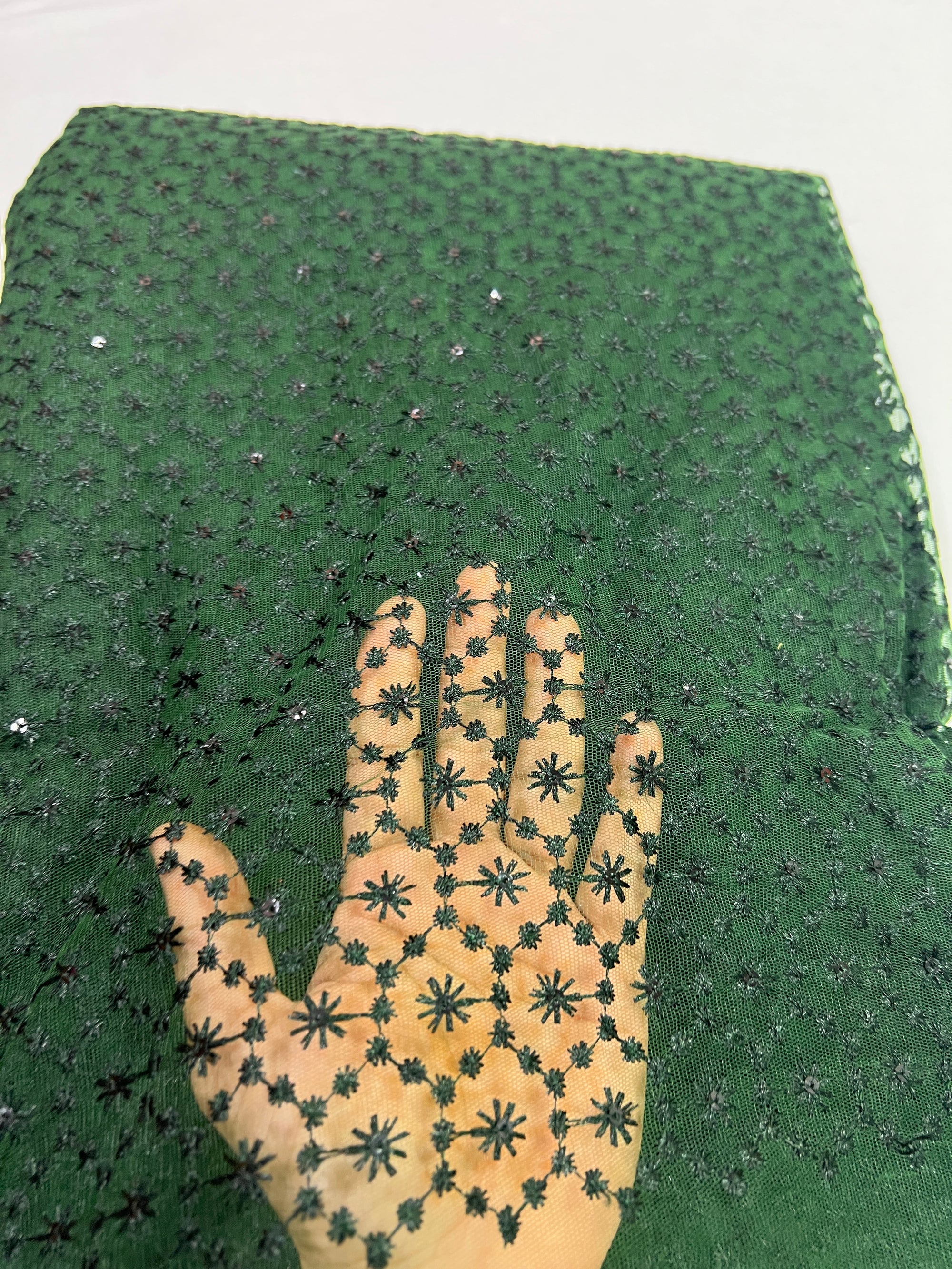 Embroidery on net fabric