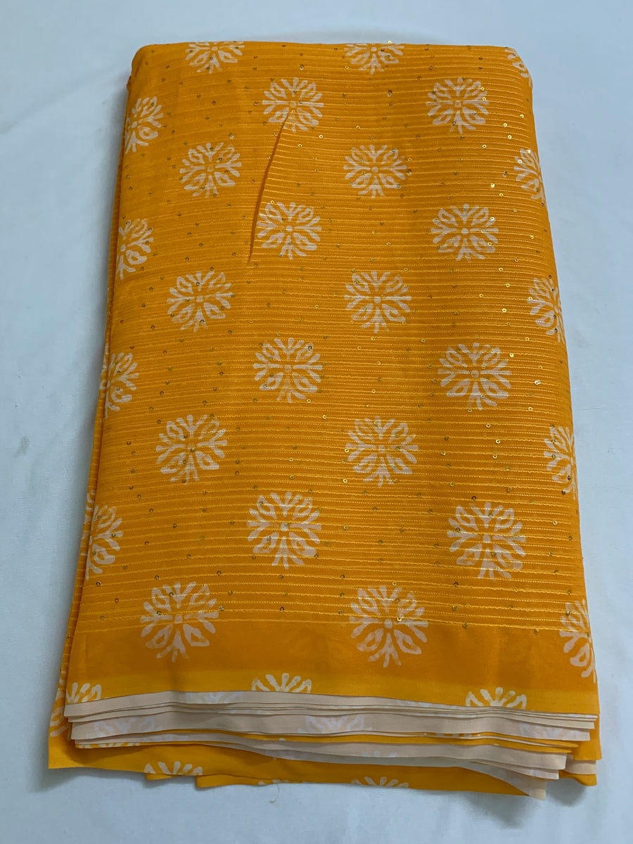 Embroidery on printed georgette fabric