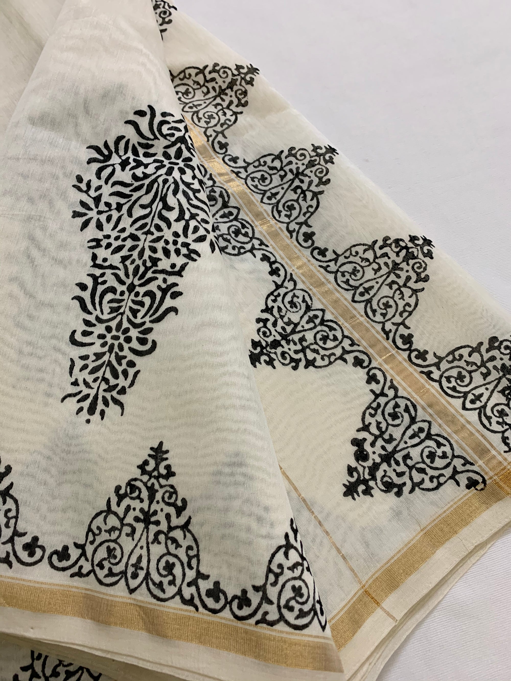 Block printed Pure chanderi saree