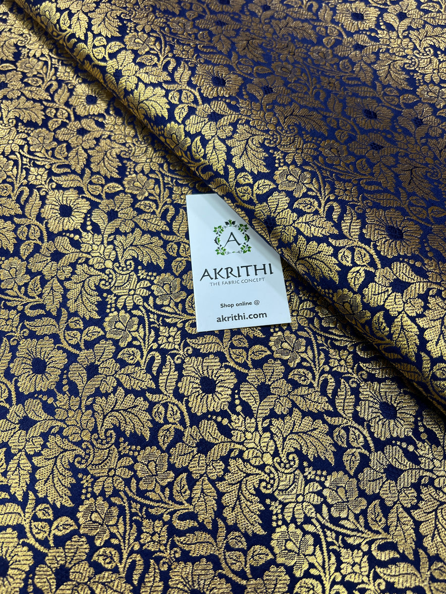 Handloom Banarasi brocade fabric navy blue colour