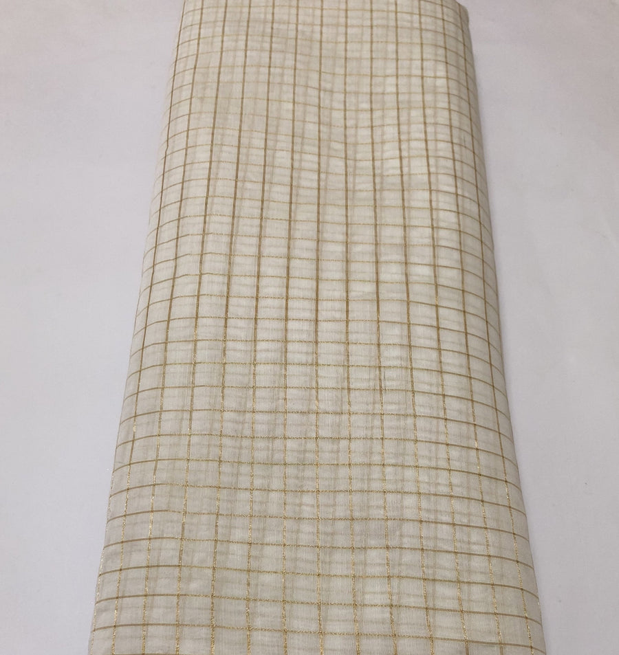Dyeable Silk  cotton with zari checks fabric