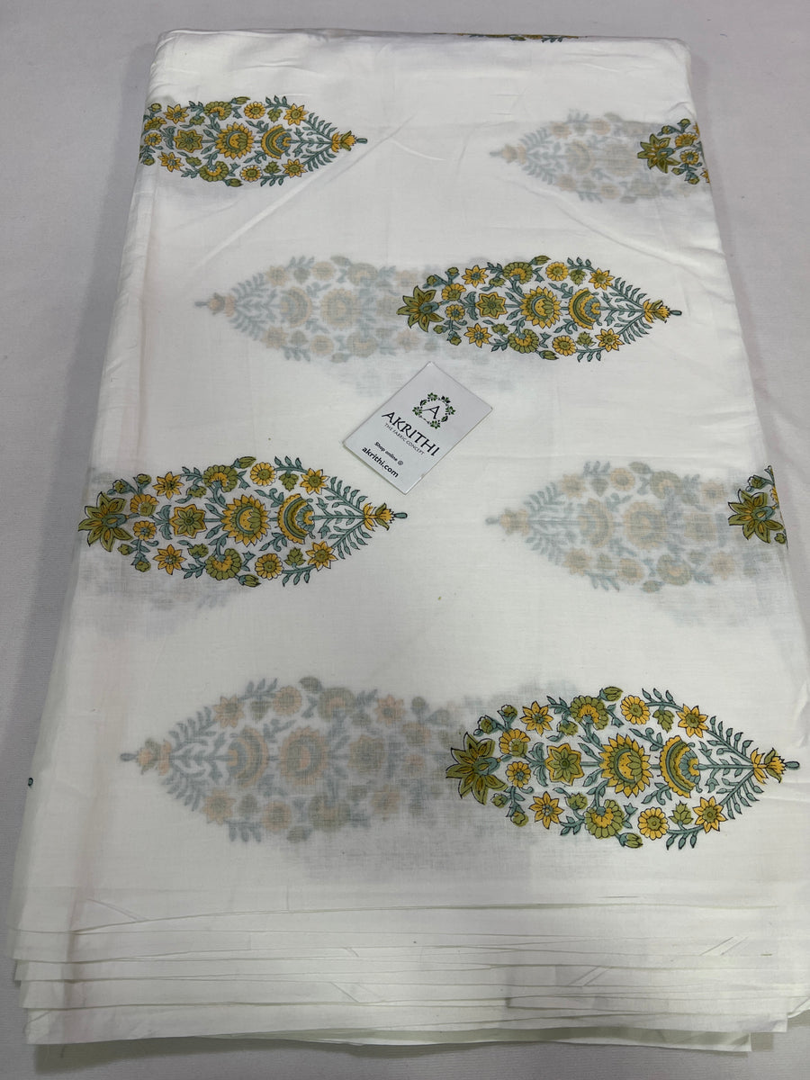 Hand block Printed pure mul cotton fabric