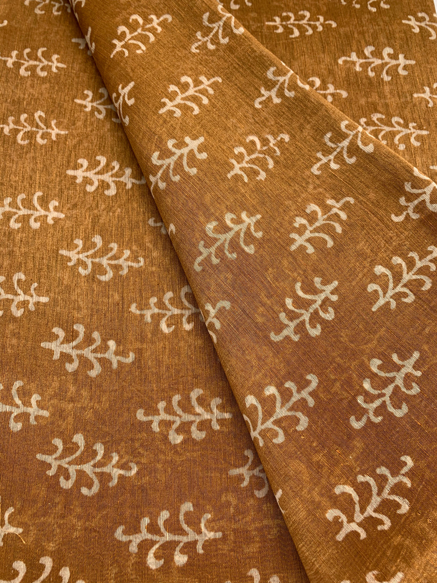 Handloom Printed pure linen silk fabric 1.2 metres cut