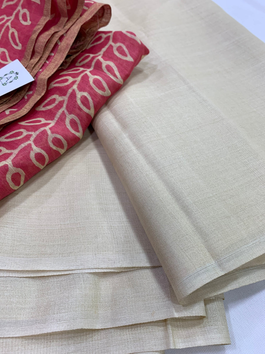 Pure tussar silk saree with pure silk linen blouse