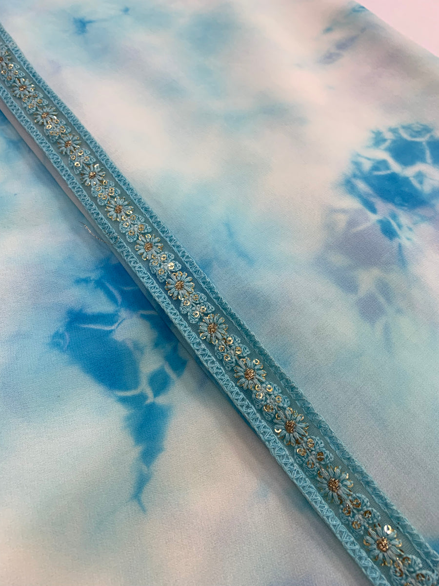 Shibori pure silk Georgette saree with lace