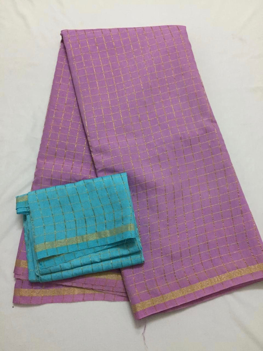 Silk zari checks saree with contrast blouse