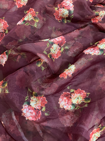 Digital floral Printed organza fabric 80 cms cut