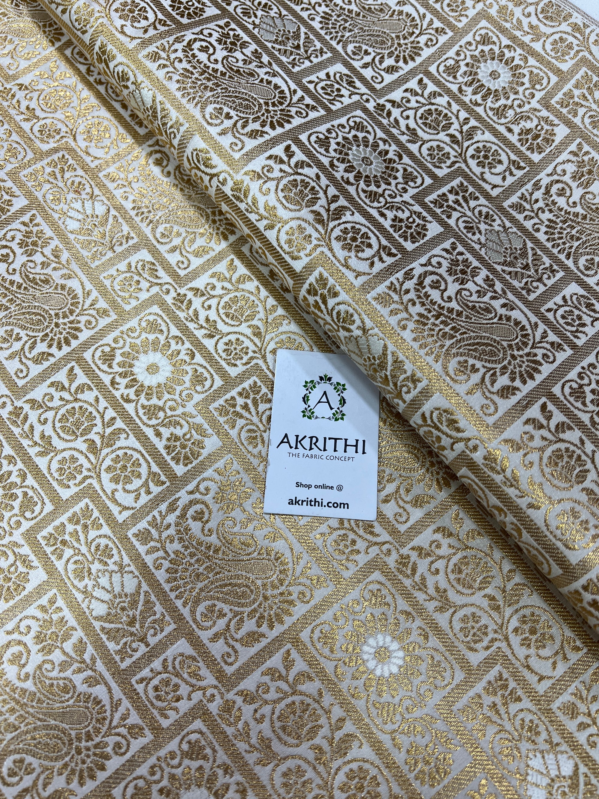 Banarasi brocade fabric off white