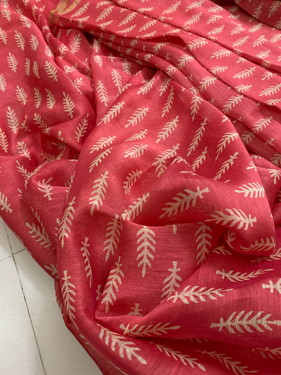 Handloom Printed pure linen silk fabric