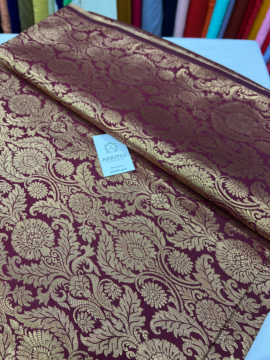 Handloom Banarasi brocade fabric maroon colour 80 cm cut