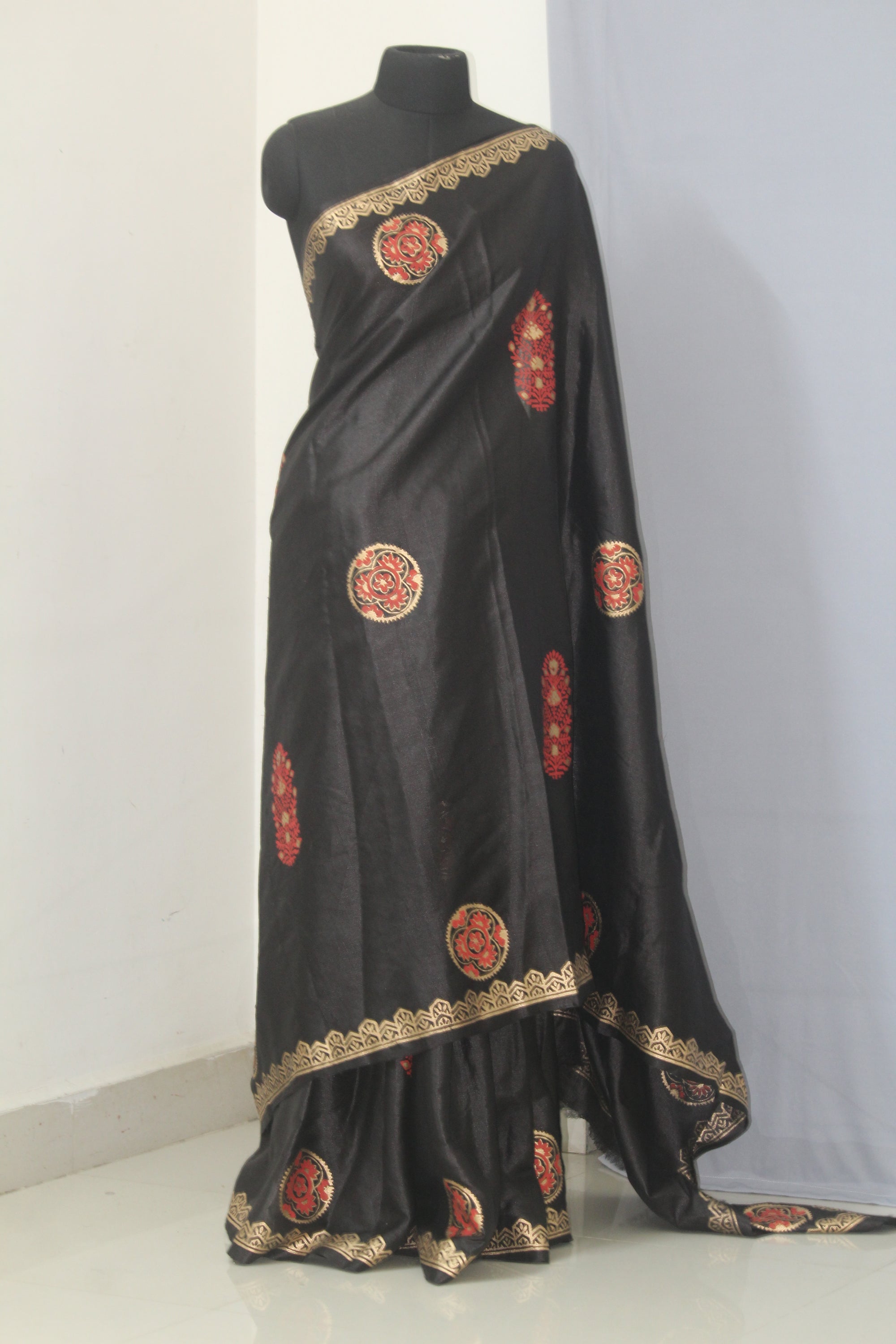 Pure Tussar  silk saree with block print