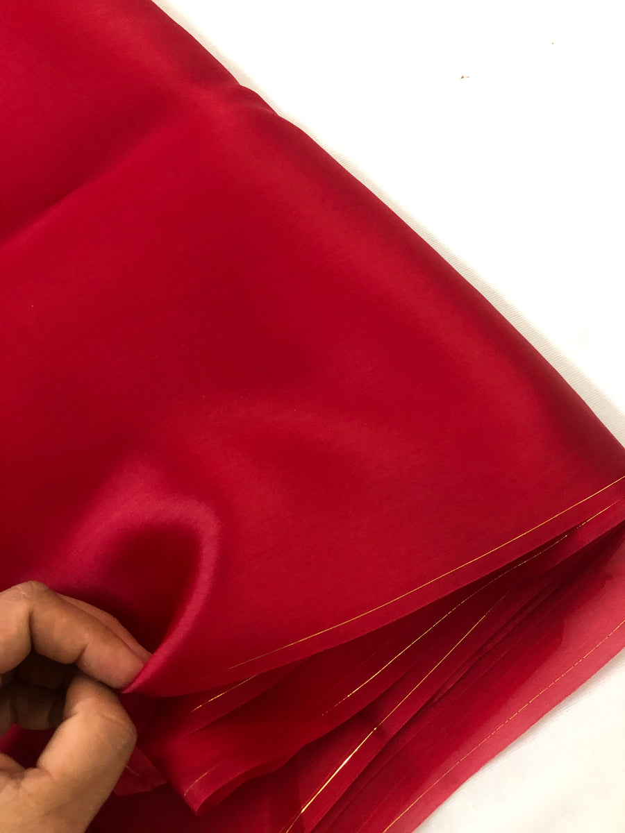 Pure silk satin organza maroons red saree (50 grams per metre)