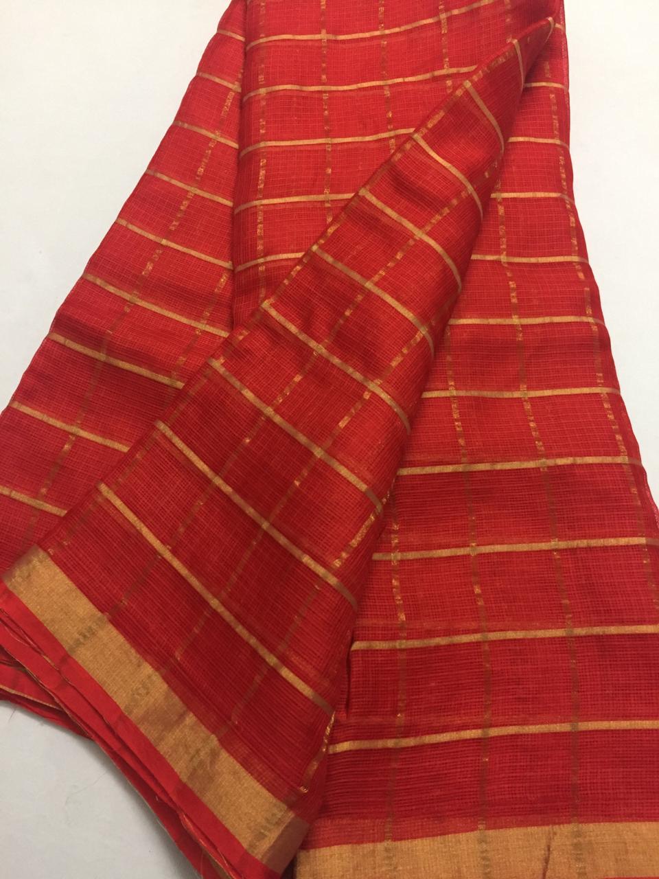 Pure kota silk saree with zari checks