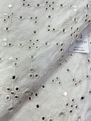 Mirror Embroidery on Half white semi silk fabric
